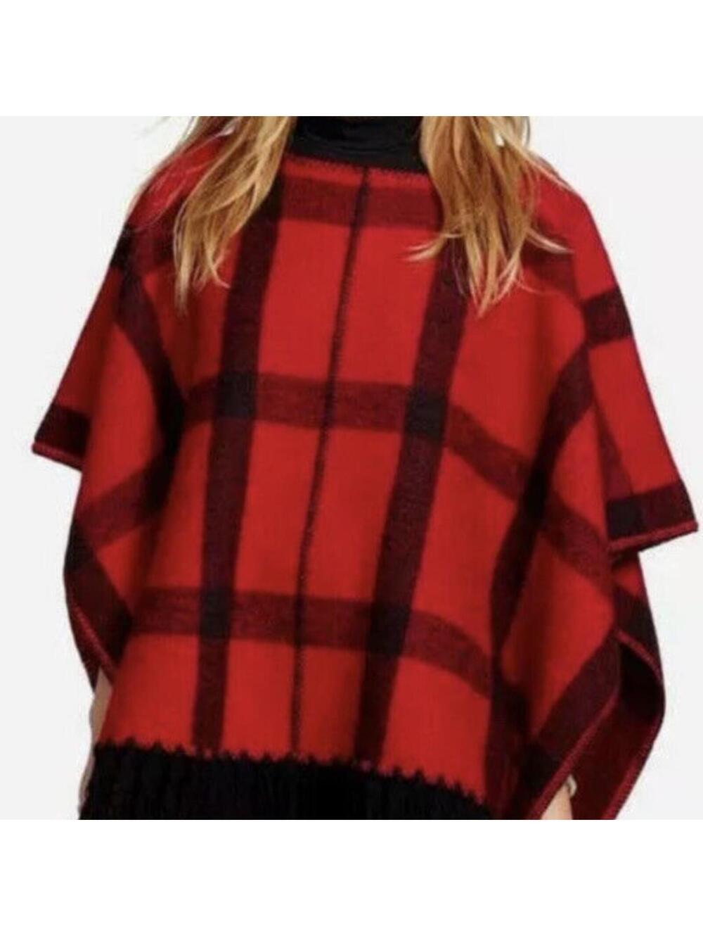 Ralph Lauren Wool Poncho Buffalo Check Plaid